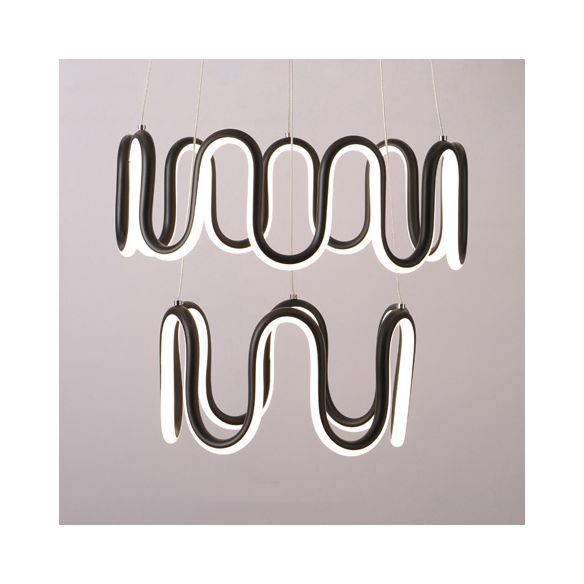 Black Curved Chandelier Simple LED 1/2/3-Head Acrylic Suspension Pendant in Warm/White Light