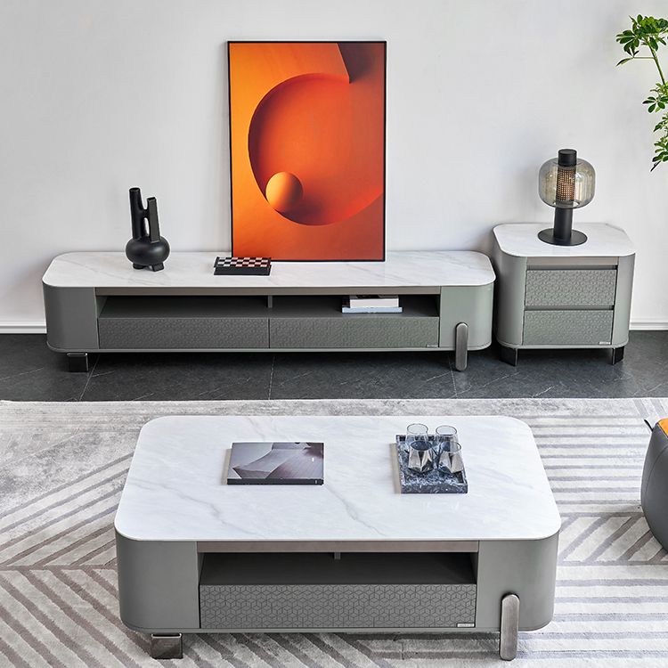 27" Wide Contemporary 4 Legs Slate White Rectangular Coffee Table
