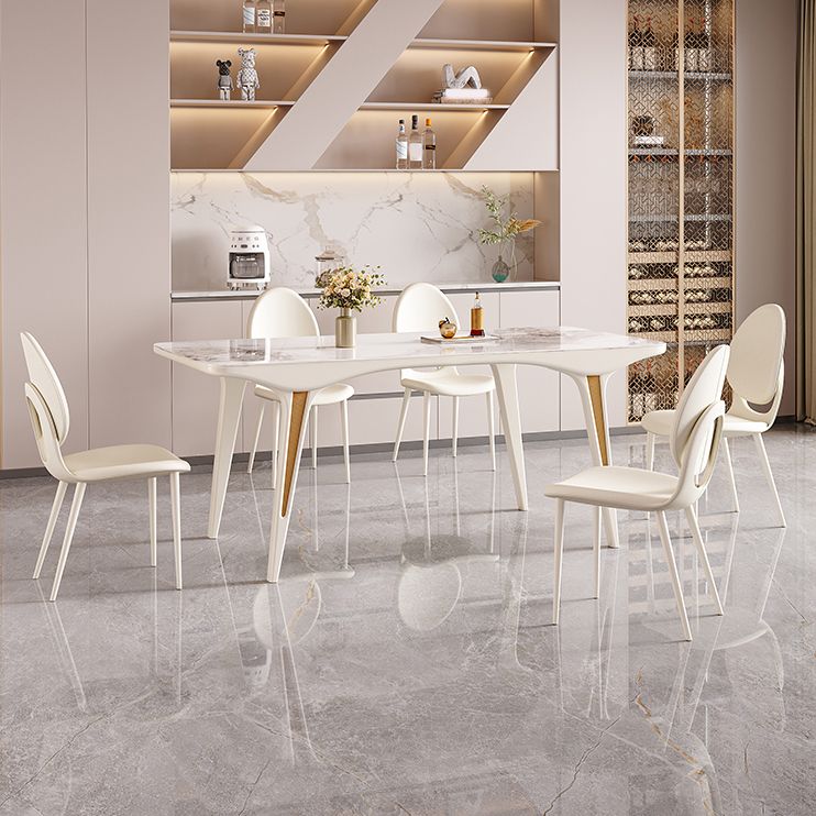 Contemporary White Rectangular Stone Dining Table for Dining Room