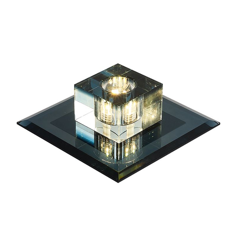 Contemporary Squared Flush Ceiling Light Crystal Entryway LED Flush Mount Lighting Fixture