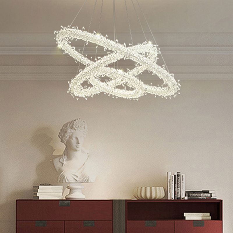 Modern Flower Ring Chandelier Light Fixtures Crystal Hanging Light Kit for Living Room