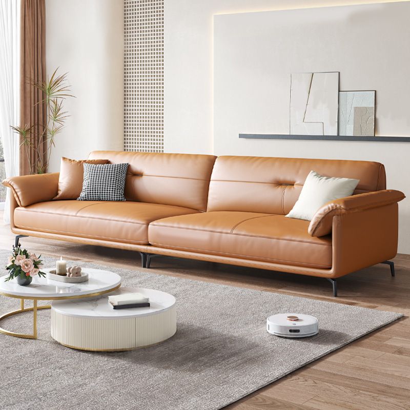 Nordic Style Arc Arm Slipcovered Sofa Leather Sofa in Orange for Apartment