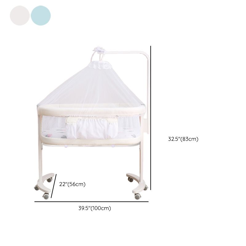 Modern Rocking Crib Cradle Metal Oval Bedside Bassinet with 4 Wheels