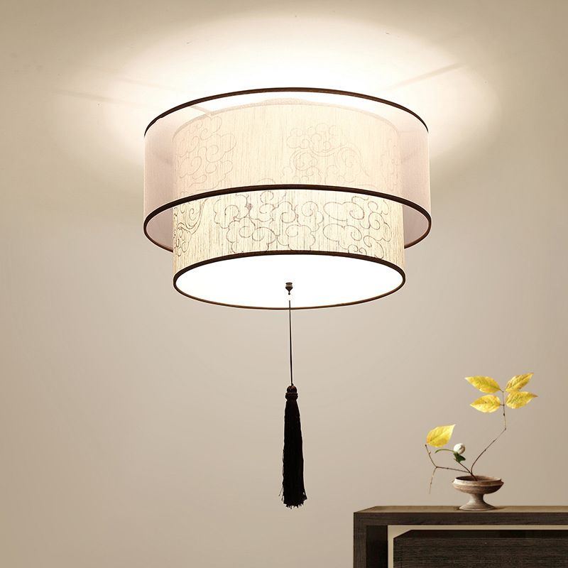Geometric Living Room Flush Mount Ceiling Light Fixture Fabric Modern Flush Mount Lamp in White