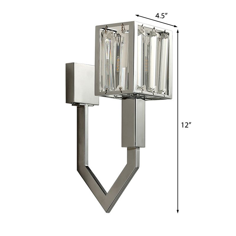 Rectangular Wall Sconce Modern Style Metal 1/2-Light Chrome Finish Wall Mount Light with Clear Crystal Accent