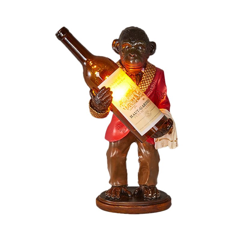 1-Licht-Schreibtischlampe Retro Gorilla Halten Weinbernglas Nachttischbeleuchtung in Rot/Gold