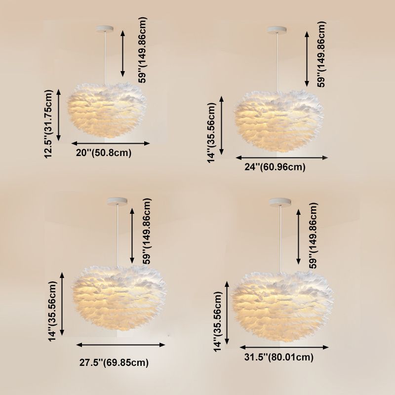 Lampada lampadinale Globe moderni lampadario a lampadario bianco multipla con tonalità di piuma
