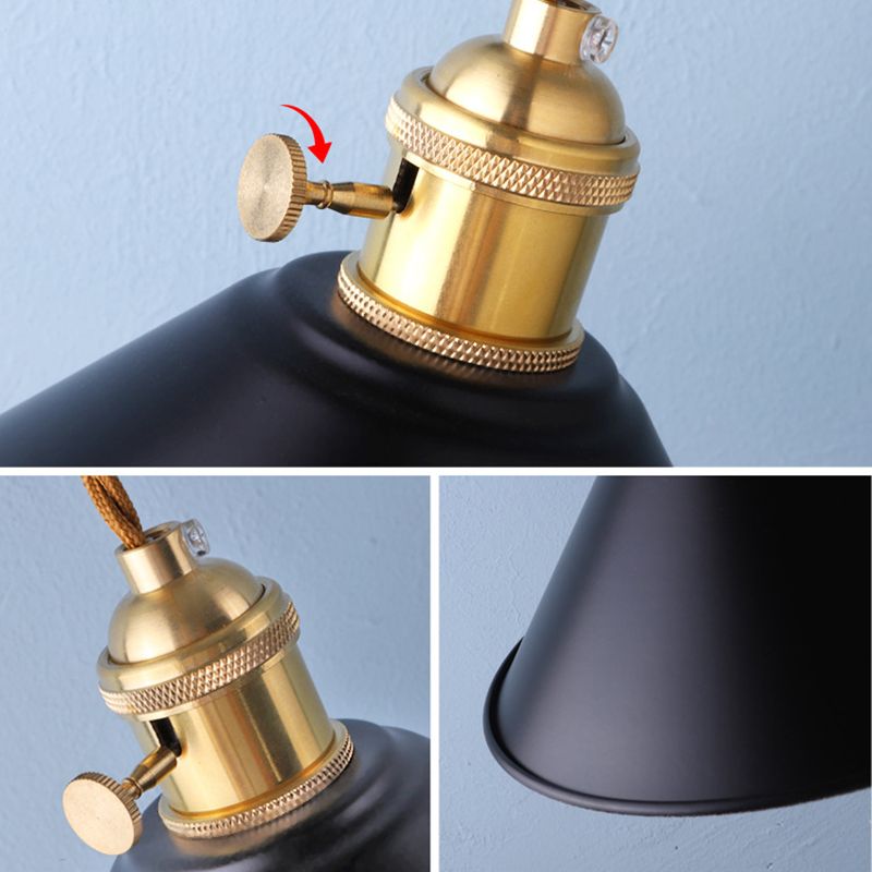 Industrial Cone Wall Light Matte Black Single Metallic for Hallway