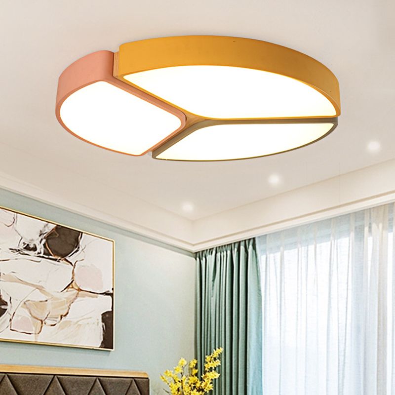 16"/19.5"/23.5" Wide Circular Flushmount Light Macaron Metallic Led Close to Ceiling Light in Warm/White Light