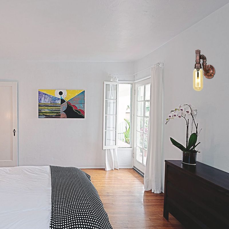 Weathered Copper Capsule Wall Light Rustic Metal 1 Head 9"/10.5"/12" High Bedroom Sconce Lamp with Pipe Design