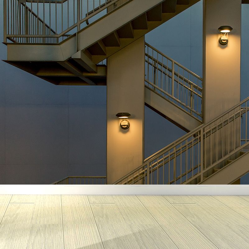 Modern Architecture Wall Mural Blue Outdoor Stairs View Wall Decor for Living Room