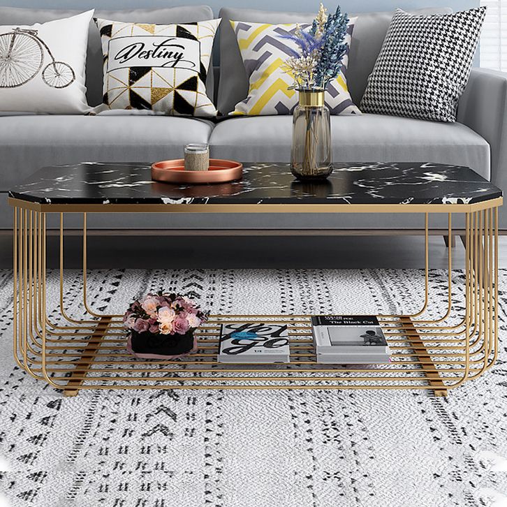 Glass/Marble Top Coffee Table Glam Frame Coffee Cocktail Table