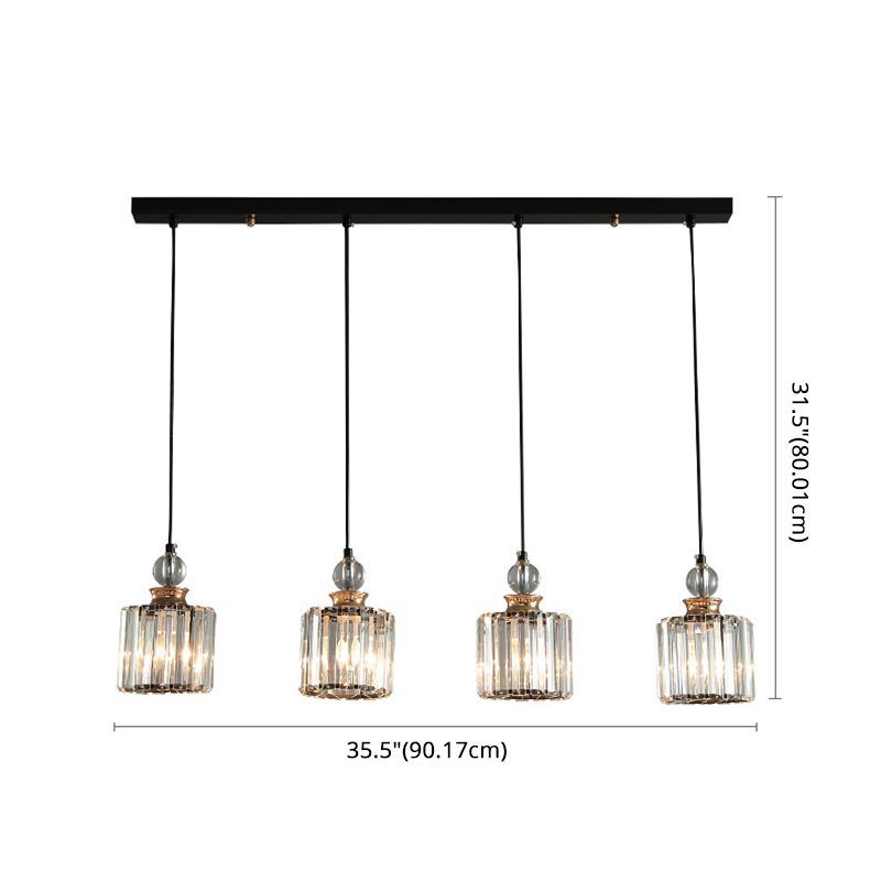 Black Cylindrical Hanging Light Fixture Minimalist Crystal Prism Pendant Lighting for Restaurant