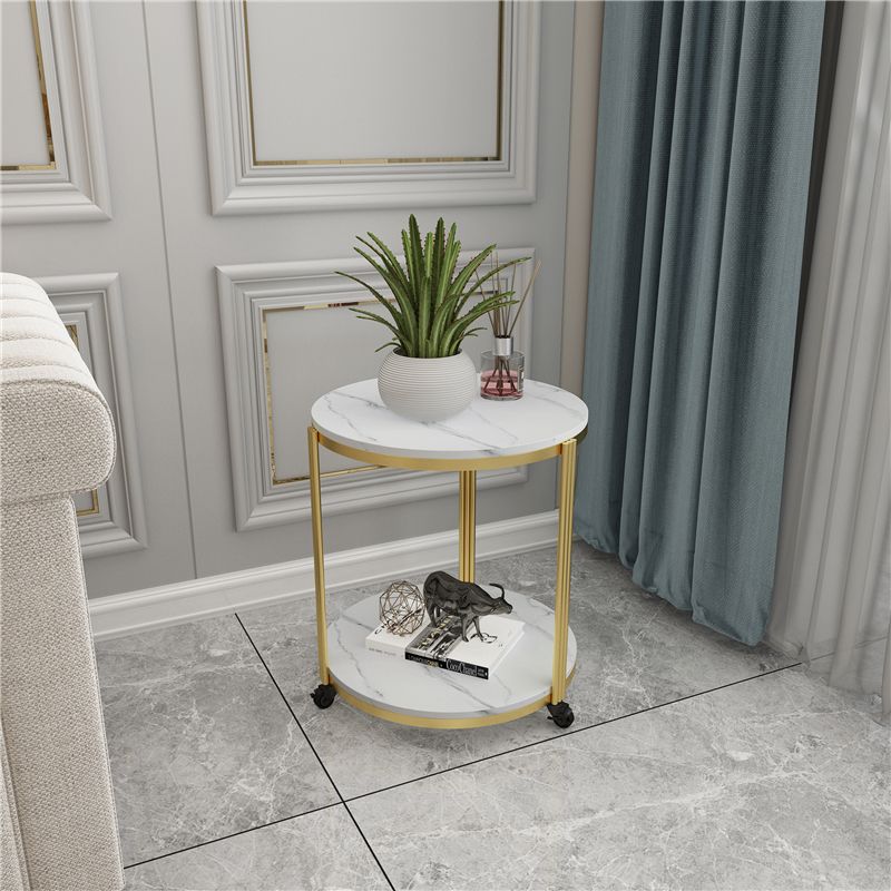 21.65" Slate Round Side End Table Iron 3 Legs Side Table with Shelf