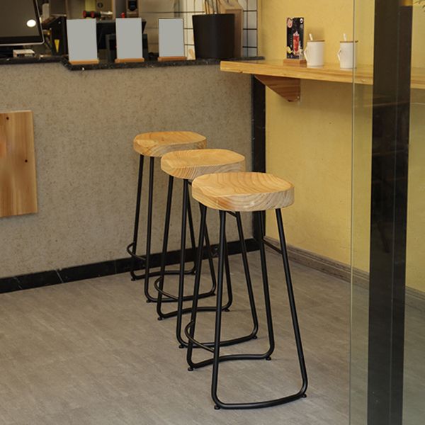 Industrial Wood Natural Barstool Wood Furniture with Metal Base for Home