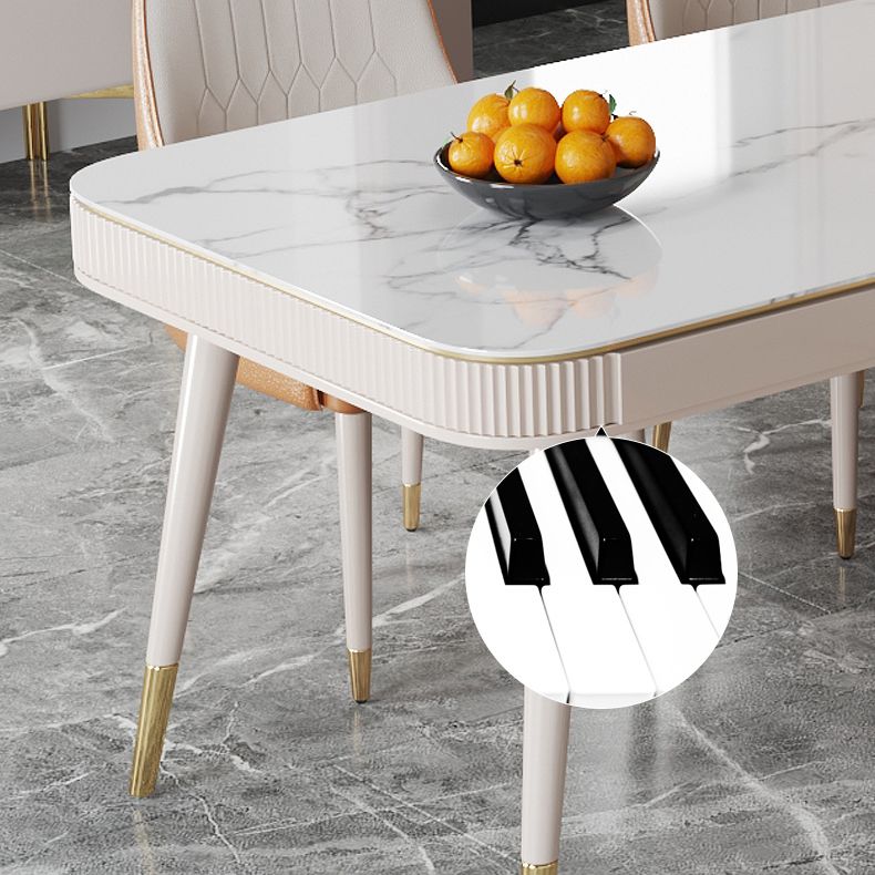 Glam White Kitchen Dining Table Sintered Stone Rectangle Dining Table with 4 Legs