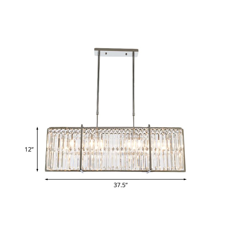 Rectangular Dining Room Island Pendant Modern 3-Sided Crystal Rods 5 Lights Chrome Hanging Lamp