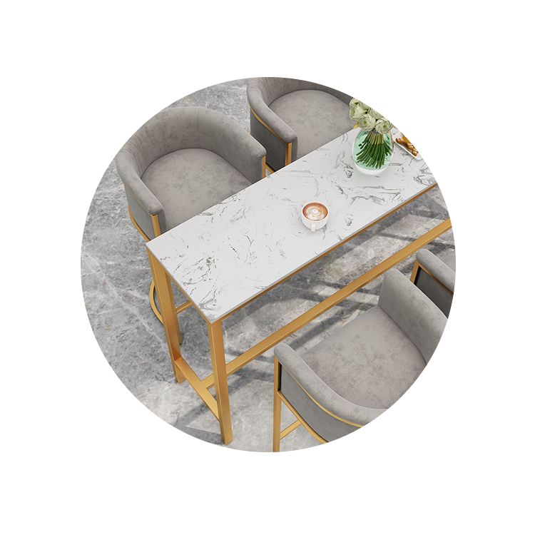 White Marble Bar Table Set 1/4 Pcs Upholstered Bar Stool for Living Room