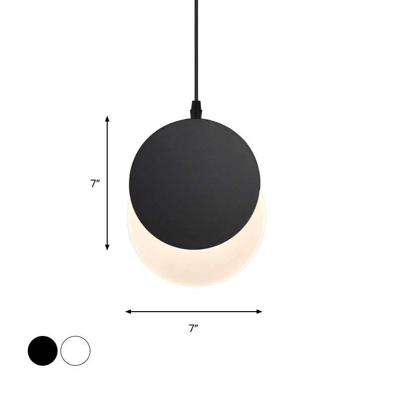 Post Modern LED Pendant Hanging Lamp Black/White Rotatable Crescent Drop Light with Acrylic Shade in Warm/White Light, 7"/11"W