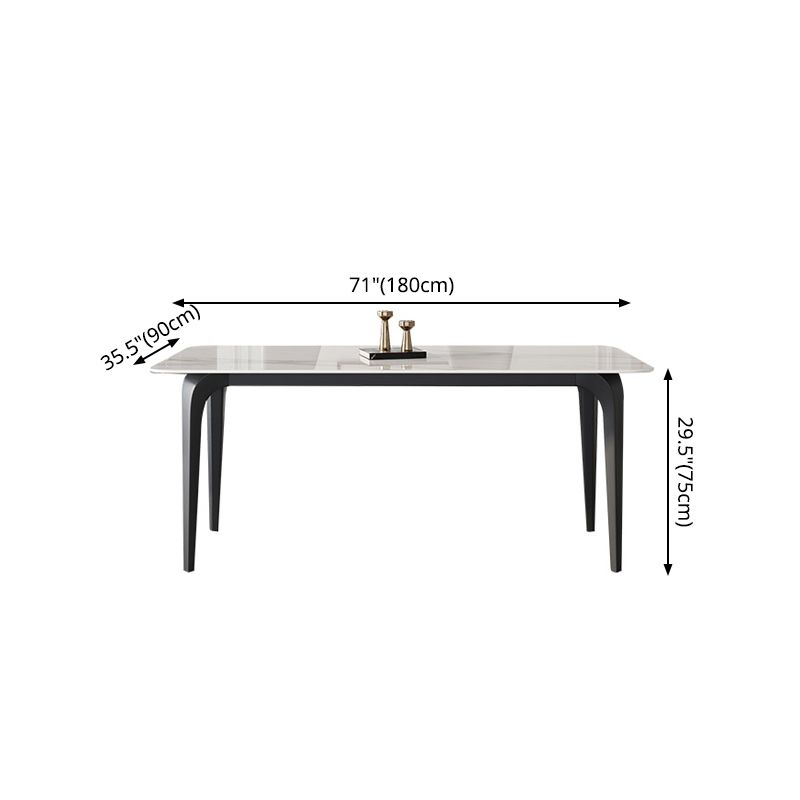 Rectangle 4 Legs Mid-Century Table White Tone Fixed Table of Sintered Stone