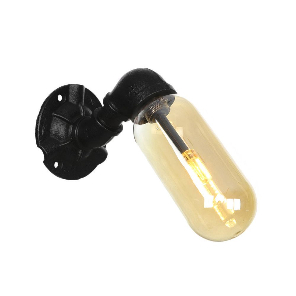 1 Glühbirnenkapsel Lampe Black Industrial Metall und Bernsteinglaswand Montiertes Licht für Innenräume mit Rohr