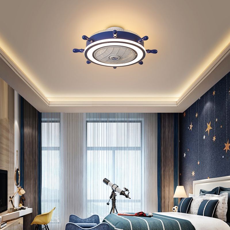 Navy Blue Rudder Lüfter Leuchte Leuchte Childrens Metall Fernbedienung LED Semi Flush Deckenleuchte mit 7 Klingen, 23,5 "W.