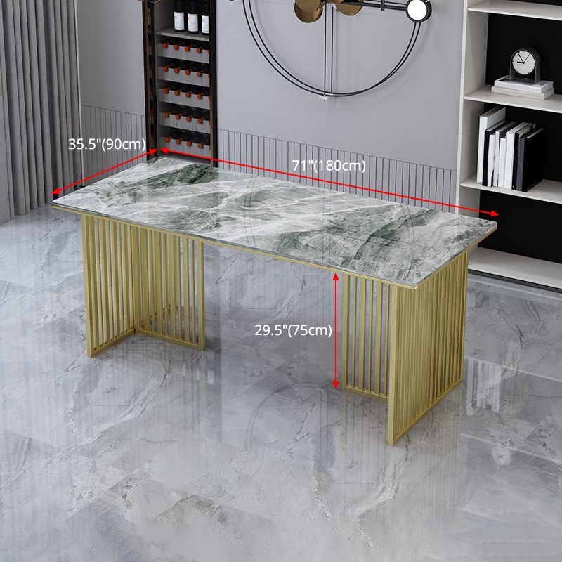 Mesa de comedor rectangular de piedra sinterizada Mesa de comedor de lujo tradicional con marco dorado