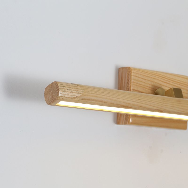Simplicity Wooden LED Mirror Light Modern Style Long Strip Wall Sconce in Beige
