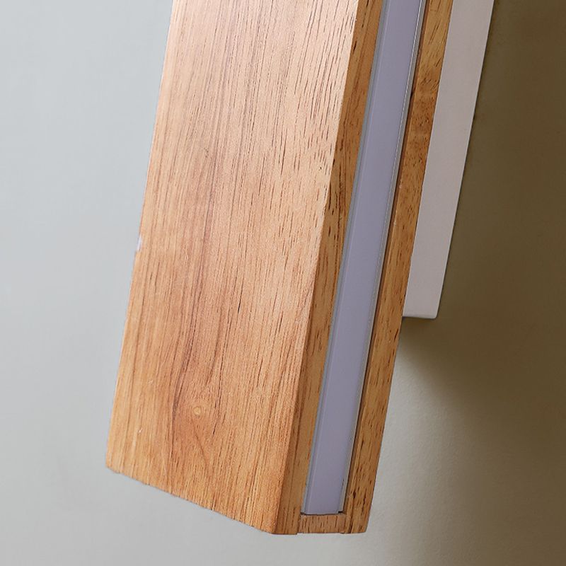 Contemporary Vanity Light Rectangle Wall Sconce with Wood for Bathroom