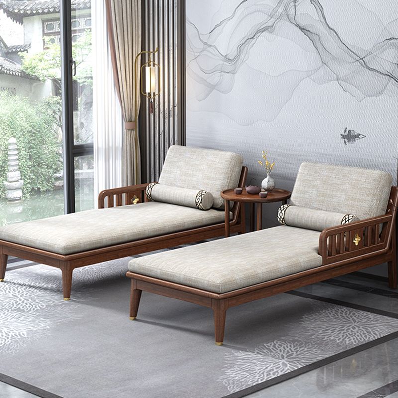 Walnut Slipcovered Cotton Blend Chaise Lounge Couch with Square Arms