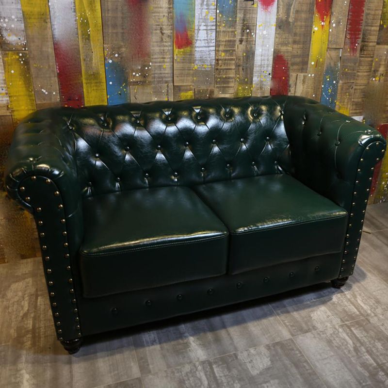 Vintage Leather Chesterfield Sofa 29.53"High Rolled Arm Sofa for Cafe