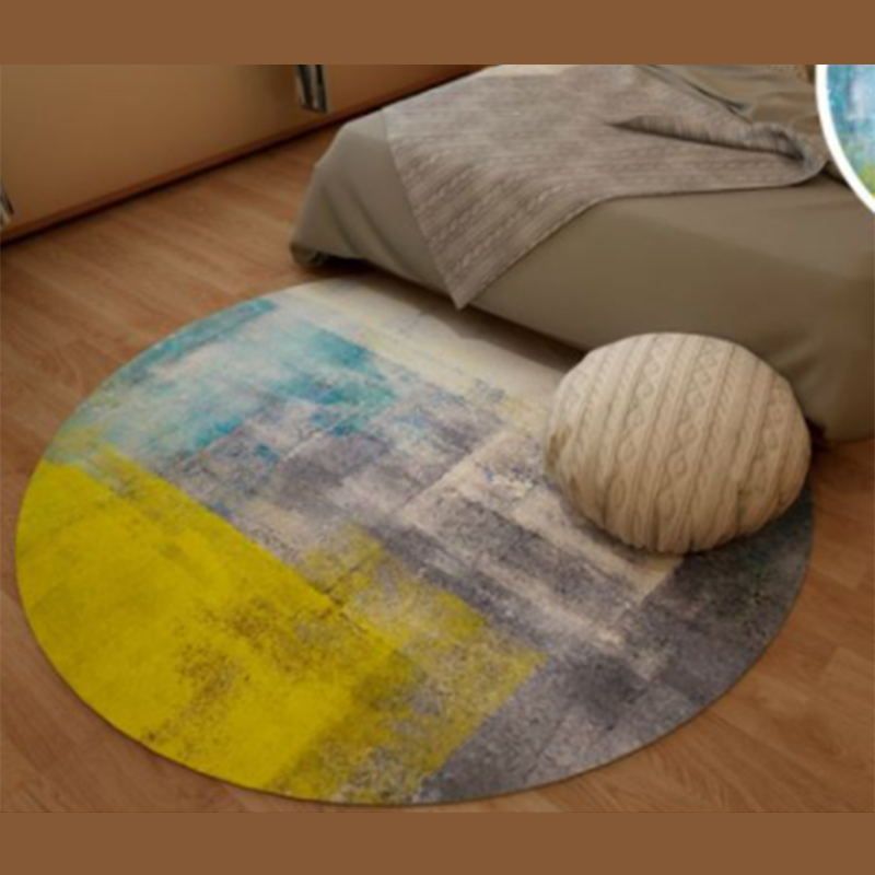Casual Abstract Indoor Rug Yellow Polyester Rug Washable Carpet for Indoor Room