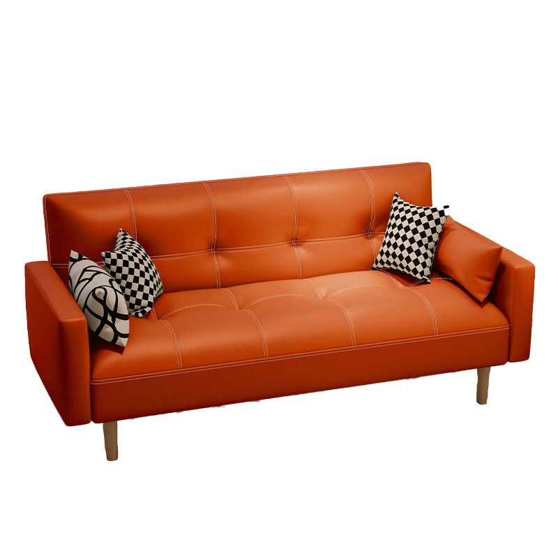 Tufted Split-Back Seating Leather Square Arm Sofa with Pillows