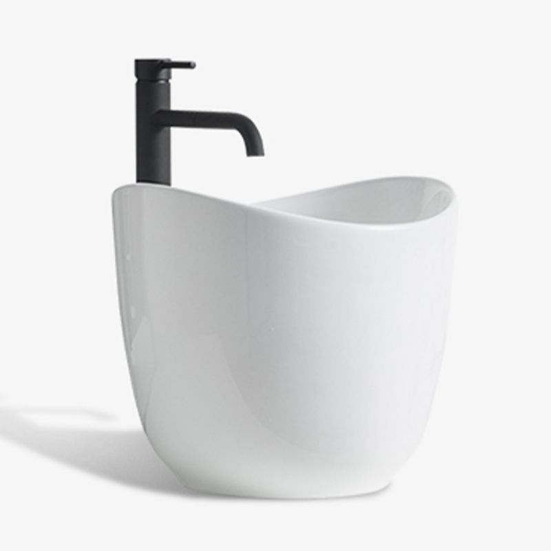 Modern Vessel Sink Round Porcelain with Pop-Up Drain Vessel Bathroom Sink
