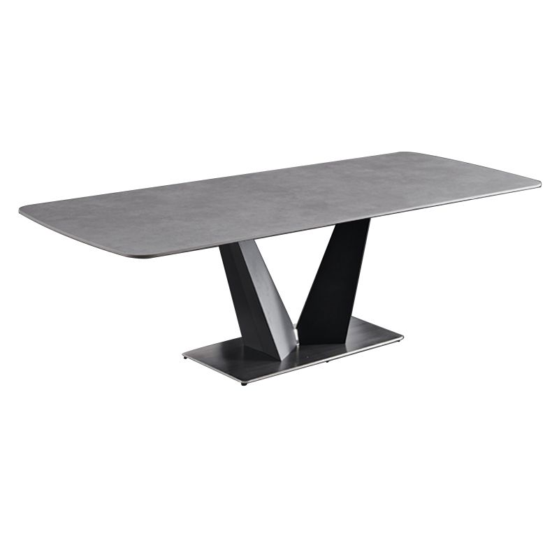 Contemporary Pedestal Dinner Table Stone Dining Table Rectangle for Home