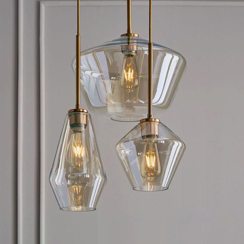 Glass Shade Hanging Pendant Nordic Brass Finish Drop Light for Dining Room