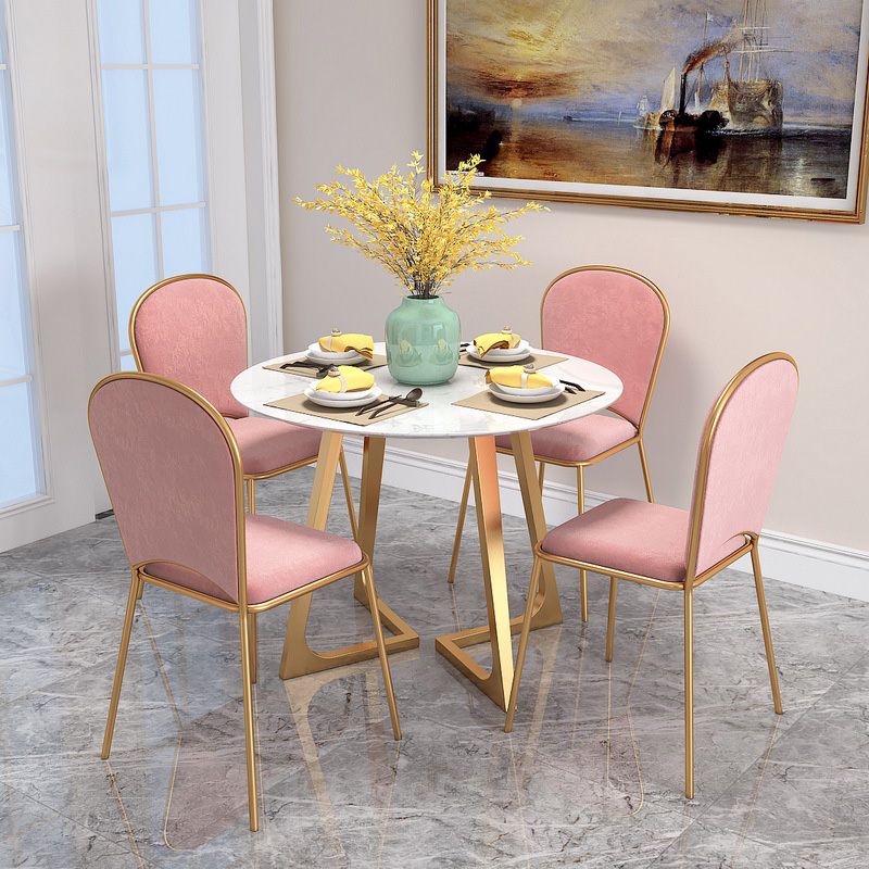 Round Golden Base Dining Table Glam Faux Marble Table for Kitchen