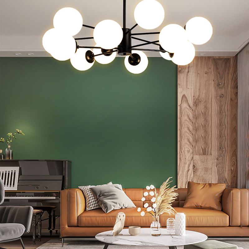 Multi Light Spherical Branch Hanging Lights Modern Style Glass Hanging Lighting in Black