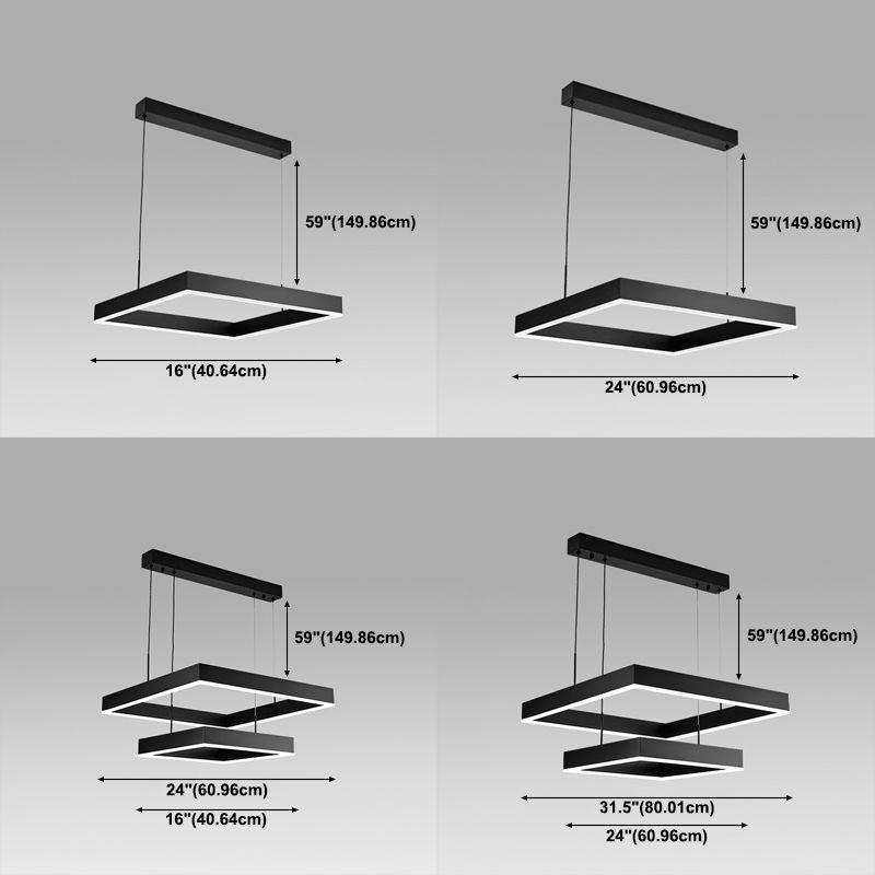 Modern Style Black Chandelier Lighting Fixtures Aluminium Multiple Squares Ceiling Lamp