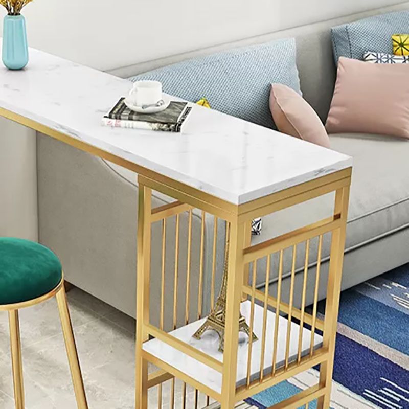 Glam Faux Rectangle Bar Counter Table Marble Bar Counter Table with Metal Legs for Home