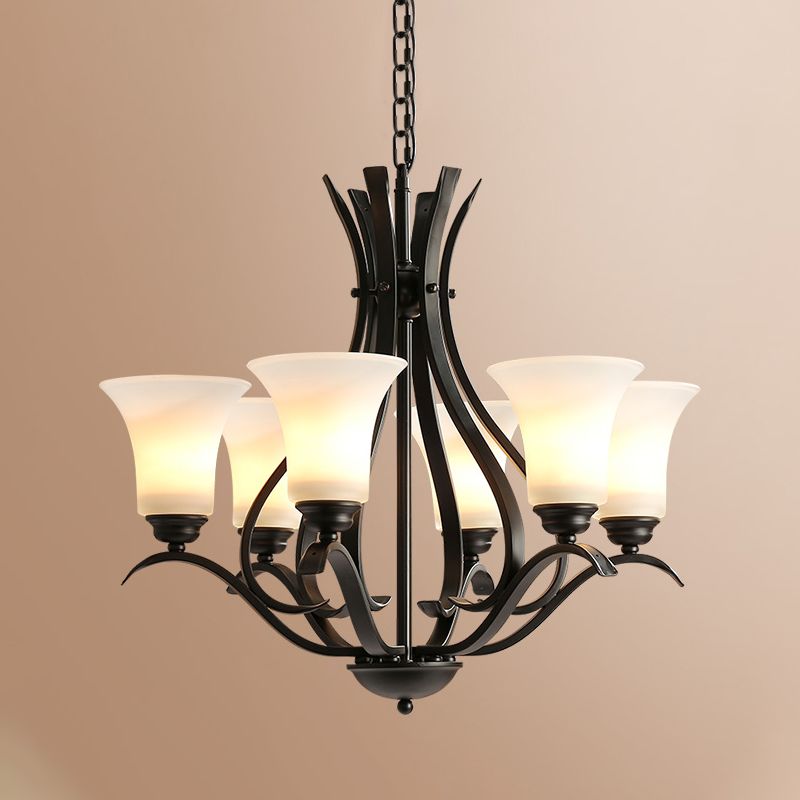 3/6/8 Bulbes Bell Chandelier Lighting Retro Finish Black Verre Verre suspendue suspendue pour le salon