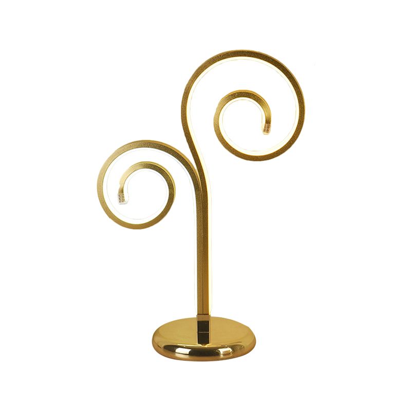 Metallic Swirling Nightstand Lamp Contemporary Black/White/Gold LED Desk Light with Circle Pedestal