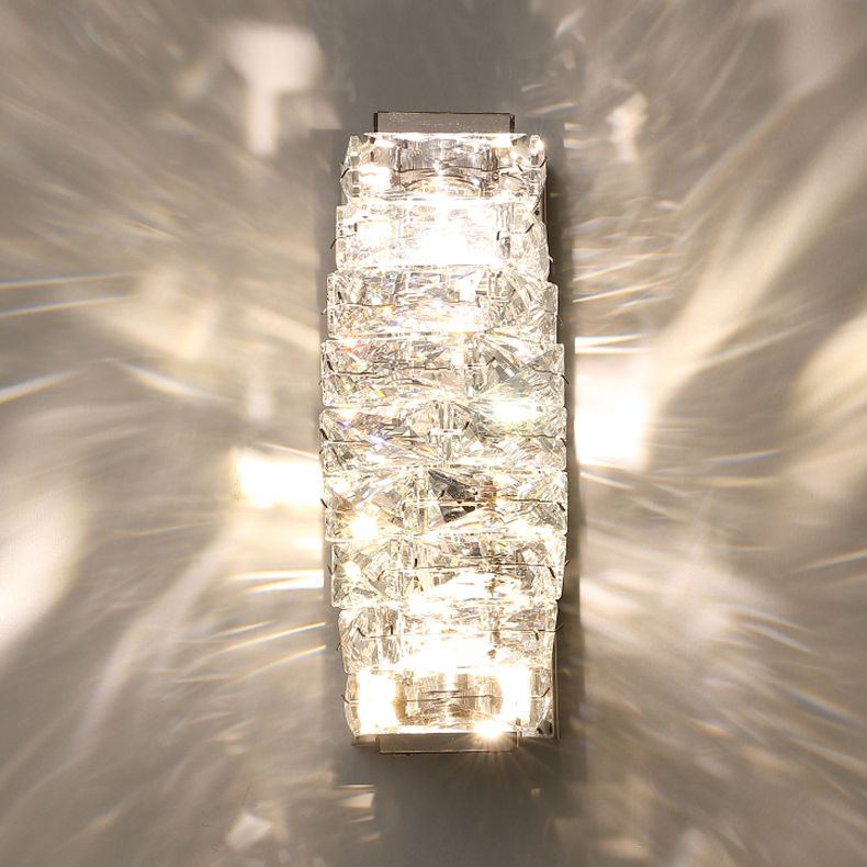 Nordic Metal Wall Light Geometric Silver Wall Sconce with Crystal for Bedroom