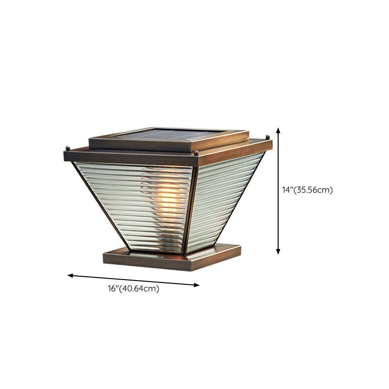 1-Light Solar Energy Pillar Lamp Brass Outdoor Light with Glass Shade for Garden