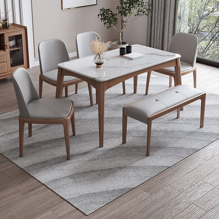 Rectangle 4 Legs Table Mid-Century Modern White Top Fixed Table