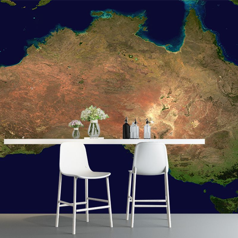 Map Illustration Moisture Resistant Wall Mural Removable Wallpaper for Living Room