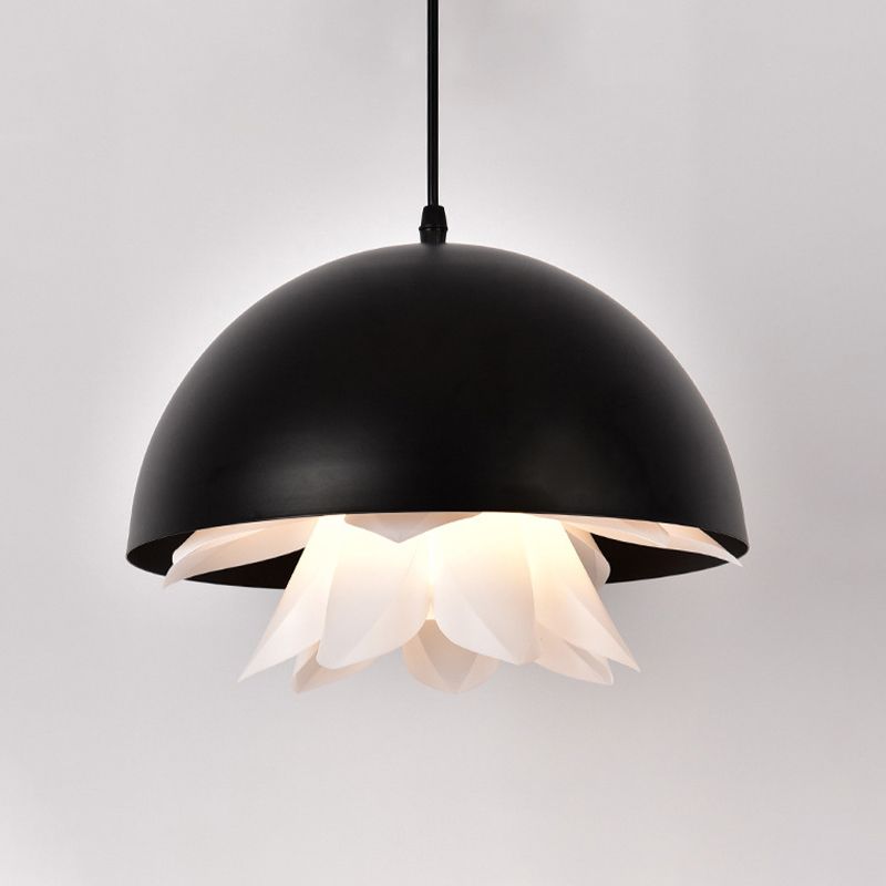 1 Light Dining Room Hanging Lamp Modern Black Down Lighting with Domed Metal Shade