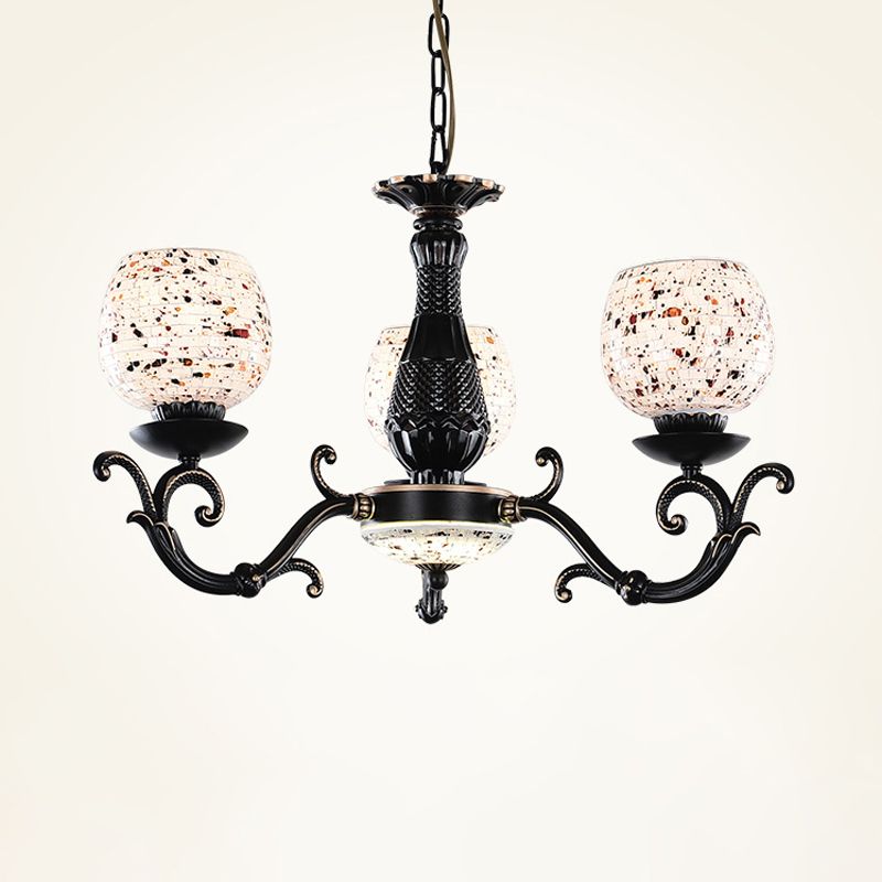 Arched Stained Glass Pendant Chandelier Mediterranean 4/6/9 Lights Black Hanging Ceiling Light
