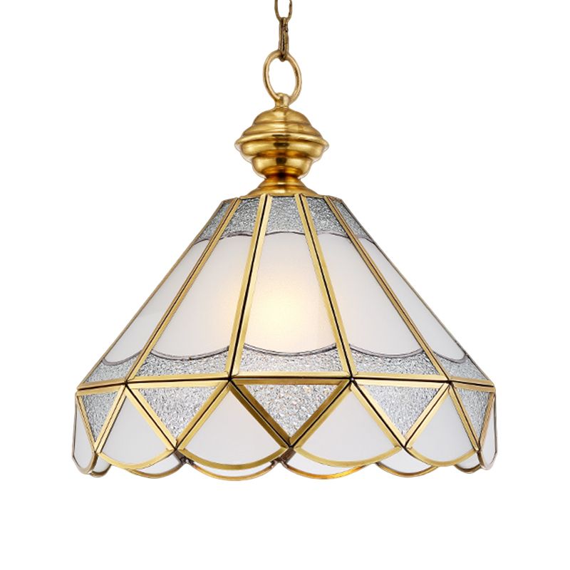 Gold Scallop Pendant Lamp Traditional Frosted Glass 1 Light Living Room Ceiling Light Fixture