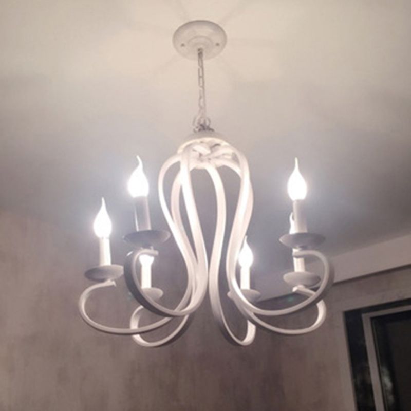 Traditional Metal Hanging Chandelier Light Swirled Arm 6 Light Candle Ceiling Chandelier for Living Room